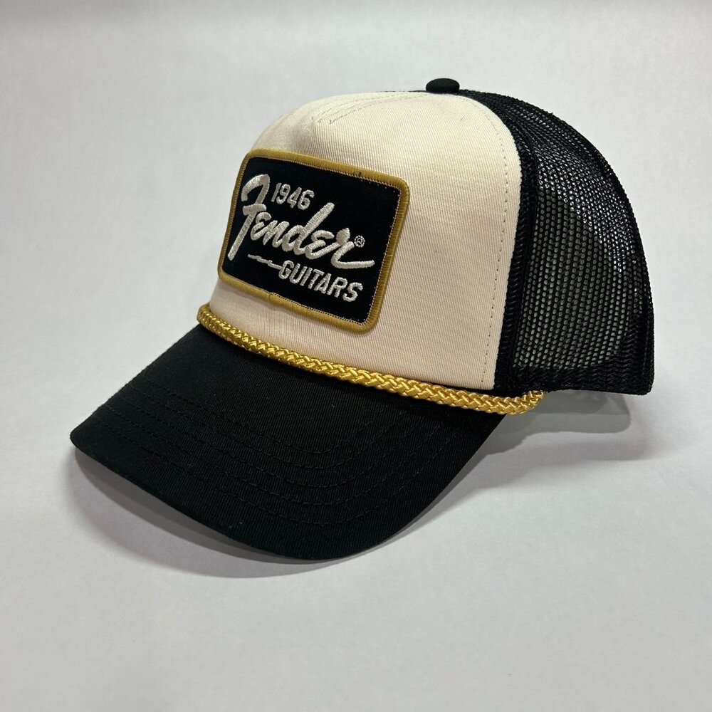 Fender Guitars 1946 Gold Braid SnapBack Style Trucker Hat - Cream / Black / Gold